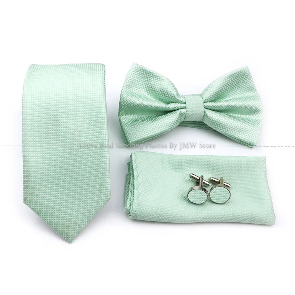 Hot Sale Sage Green Tie Set Polyester Necktie Bowtie Cufflink Brooch Cufflinks For Groom Suit Wedding Cravat Shirt Accessory - Luzilly Bridal & Apparel