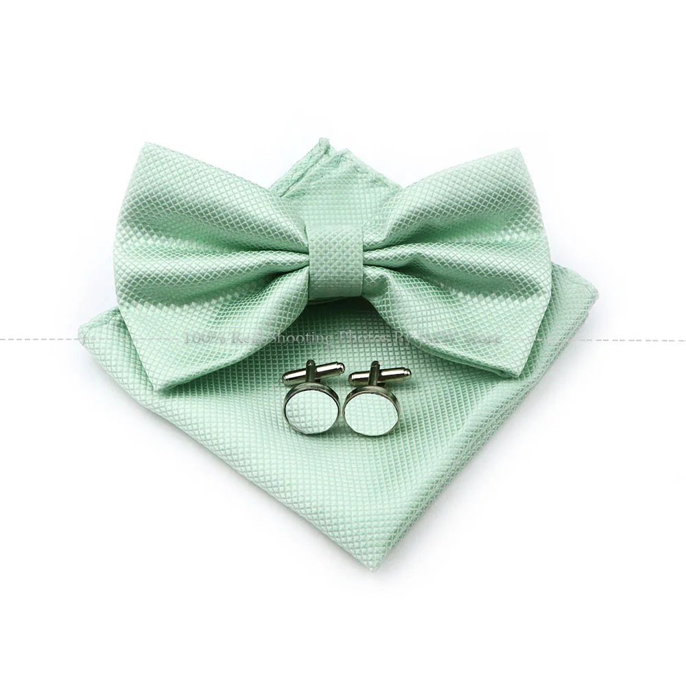 Hot Sale Sage Green Tie Set Polyester Necktie Bowtie Cufflink Brooch Cufflinks For Groom Suit Wedding Cravat Shirt Accessory - Luzilly Bridal & Apparel