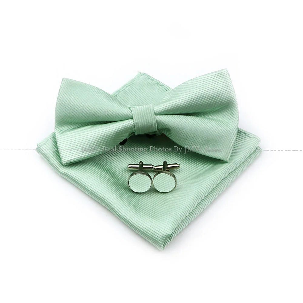 Hot Sale Sage Green Tie Set Polyester Necktie Bowtie Cufflink Brooch Cufflinks For Groom Suit Wedding Cravat Shirt Accessory - Luzilly Bridal & Apparel