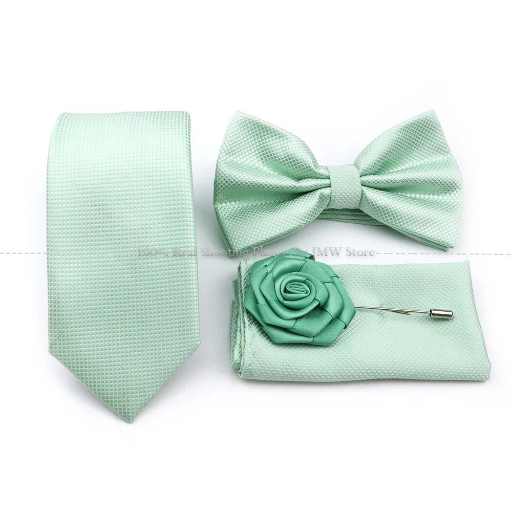 Hot Sale Sage Green Tie Set Polyester Necktie Bowtie Cufflink Brooch Cufflinks For Groom Suit Wedding Cravat Shirt Accessory - Luzilly Bridal & Apparel