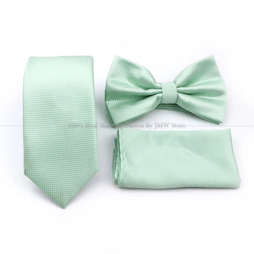 Hot Sale Sage Green Tie Set Polyester Necktie Bowtie Cufflink Brooch Cufflinks For Groom Suit Wedding Cravat Shirt Accessory - Luzilly Bridal & Apparel