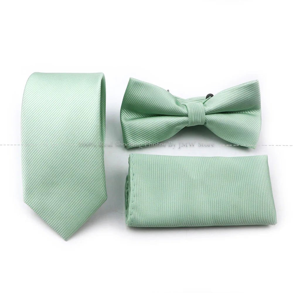 Hot Sale Sage Green Tie Set Polyester Necktie Bowtie Cufflink Brooch Cufflinks For Groom Suit Wedding Cravat Shirt Accessory - Luzilly Bridal & Apparel