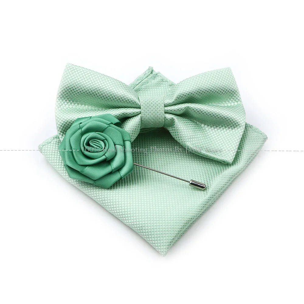 Hot Sale Sage Green Tie Set Polyester Necktie Bowtie Cufflink Brooch Cufflinks For Groom Suit Wedding Cravat Shirt Accessory - Luzilly Bridal & Apparel