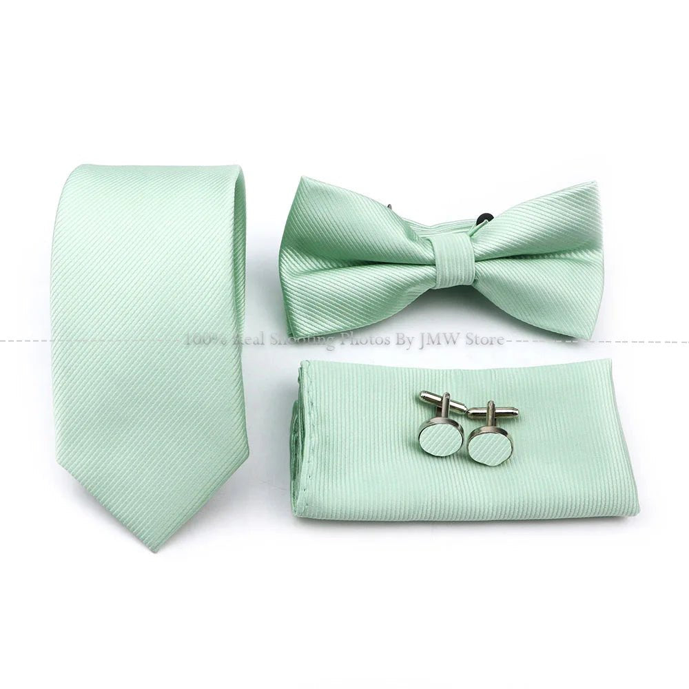 Hot Sale Sage Green Tie Set Polyester Necktie Bowtie Cufflink Brooch Cufflinks For Groom Suit Wedding Cravat Shirt Accessory - Luzilly Bridal & Apparel