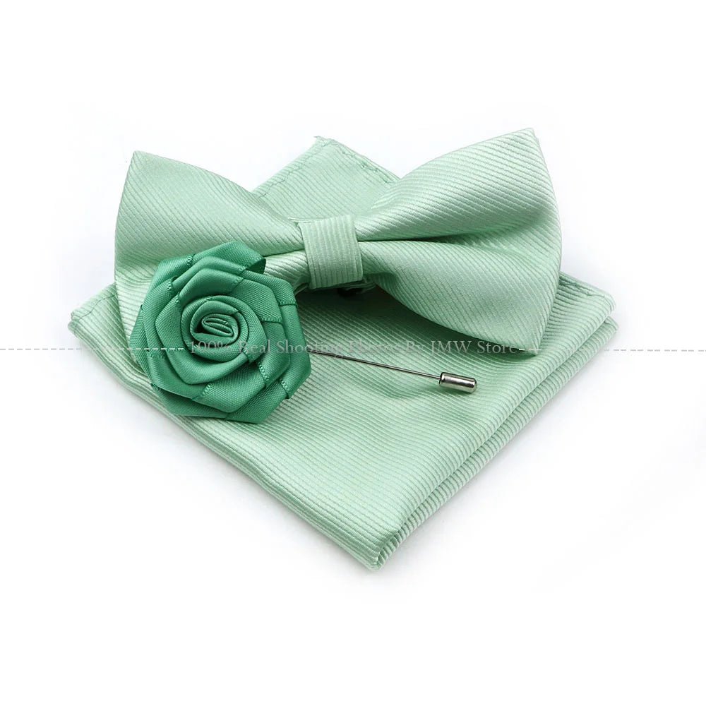 Hot Sale Sage Green Tie Set Polyester Necktie Bowtie Cufflink Brooch Cufflinks For Groom Suit Wedding Cravat Shirt Accessory - Luzilly Bridal & Apparel