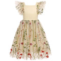 IDOPIP Embroidery Flower Girl Dress for Kids-Baby Wedding Party/First Communion Dresses-Toddler Princess Pageant/Formal Birthday Gown Ruffle Backless Bowknot Puffy Tulle Dress-Apricot/Floral - 4-5 Years -  GIAA211710027 - Luzilly Bridal & Apparel
