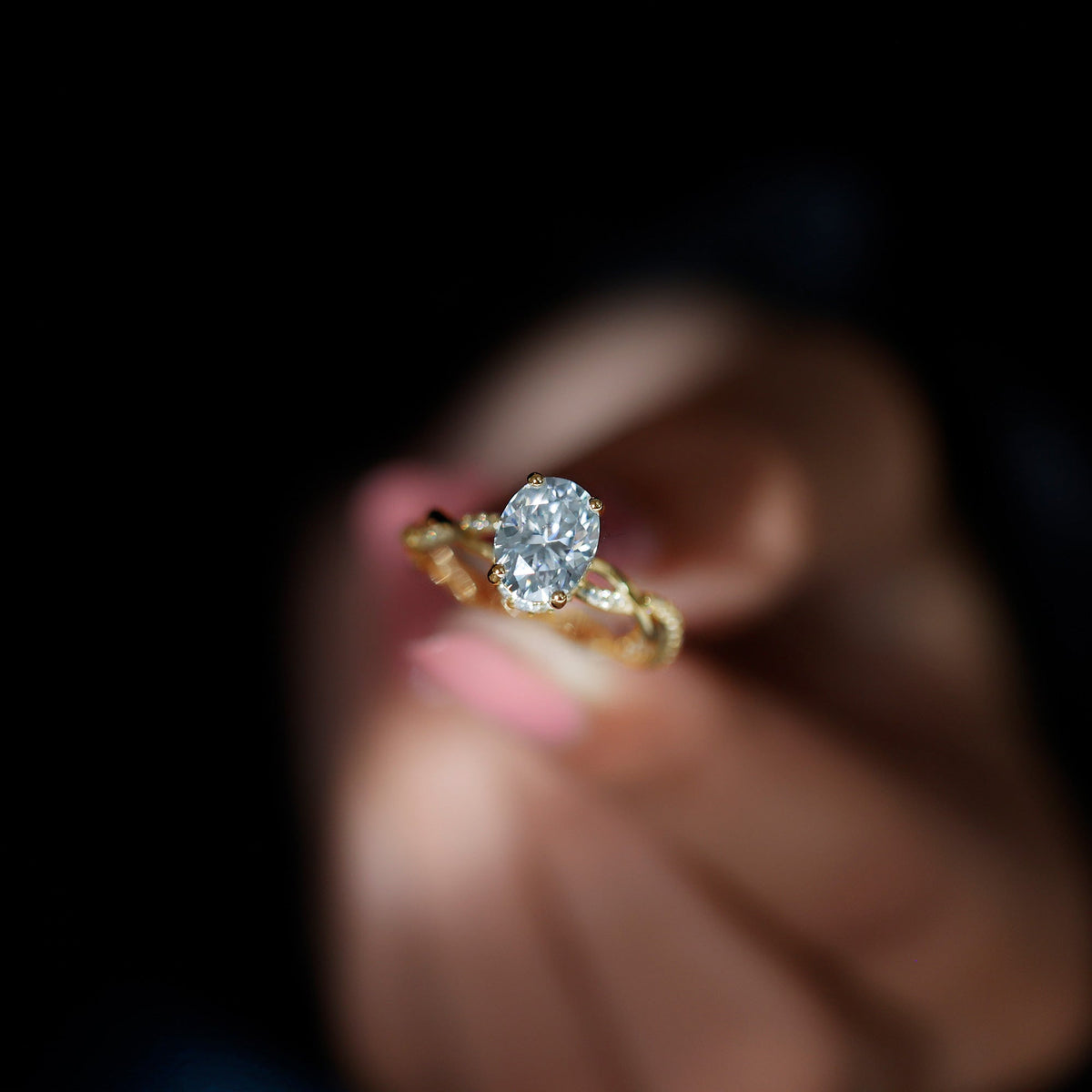 IGI Certified 2 Carat Lab Grown Diamond Oval Hidden Halo Engagement Ring with Braided Band - Luzilly Bridal & Apparel