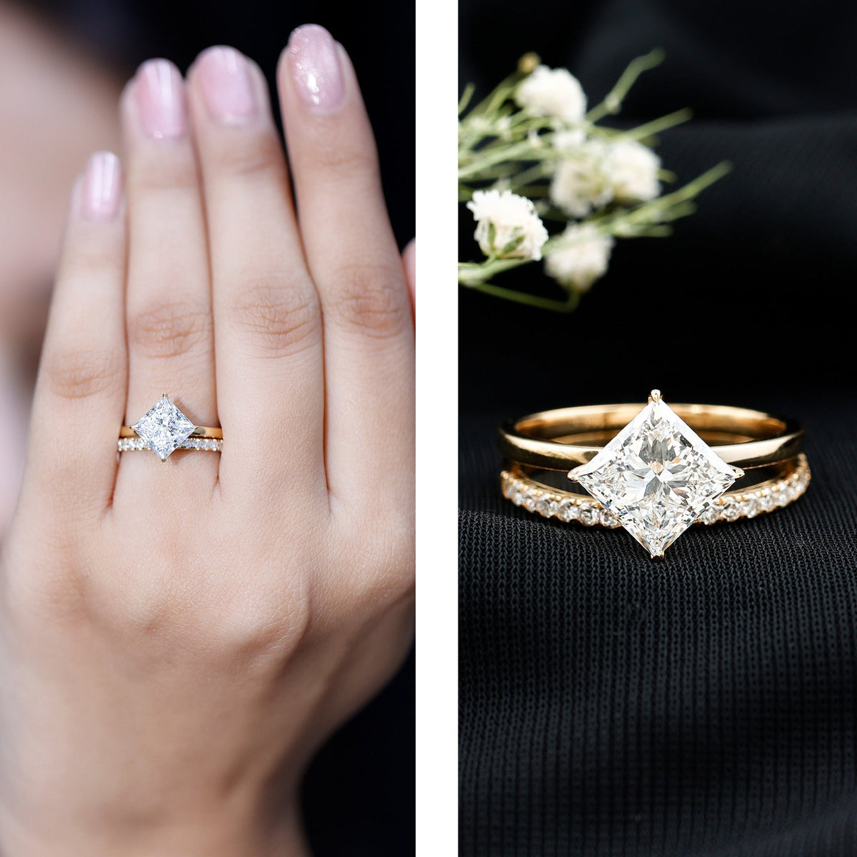 IGI Certified 2 Carat Lab Grown Diamond Princess Cut Bridal Ring Set for Her - Luzilly Bridal & Apparel