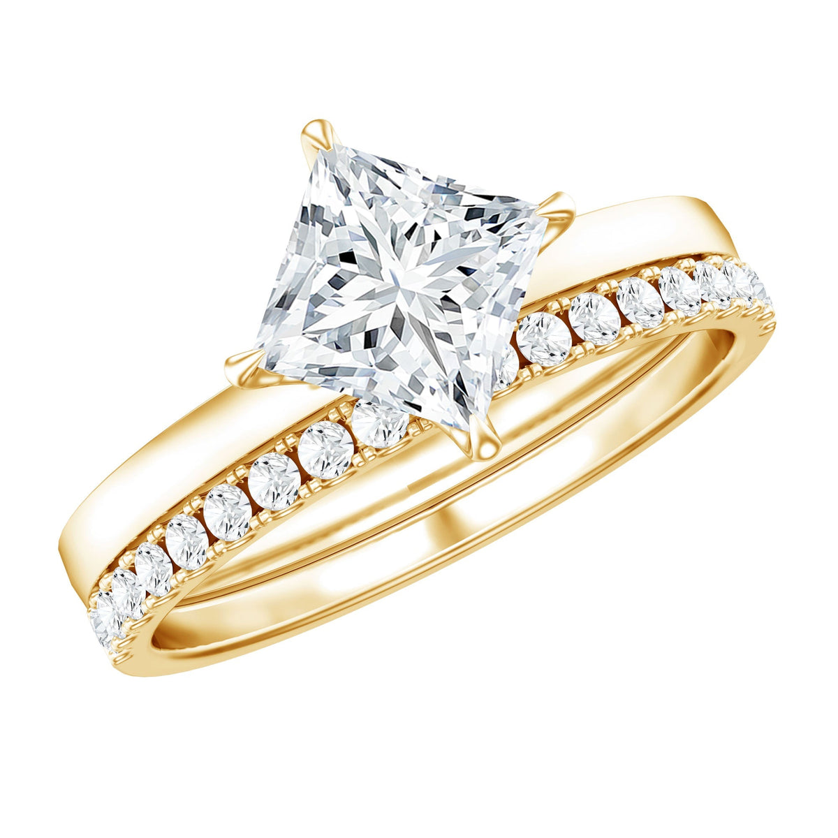 IGI Certified 2 Carat Lab Grown Diamond Princess Cut Bridal Ring Set for Her - Luzilly Bridal & Apparel