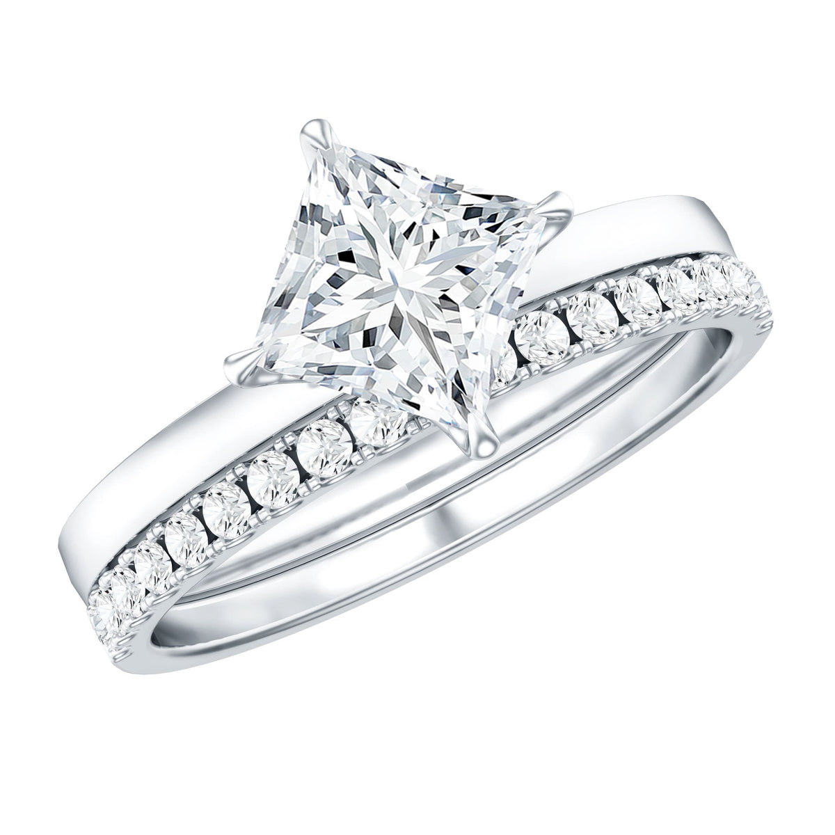 IGI Certified 2 Carat Lab Grown Diamond Princess Cut Bridal Ring Set for Her - Luzilly Bridal & Apparel