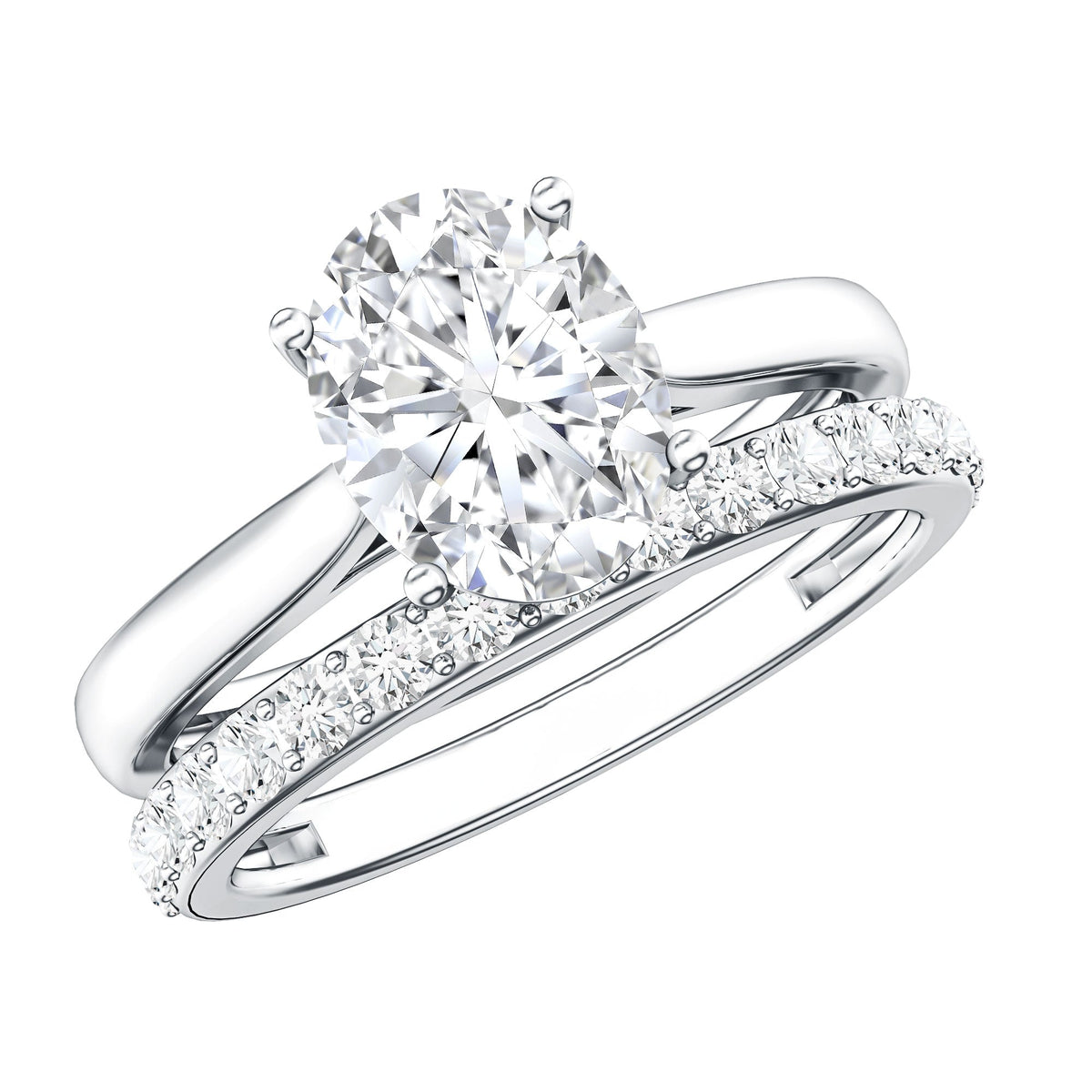 IGI Certified 2 Carat Oval Lab Grown Diamond Bridal Ring Set of 2 - Luzilly Bridal & Apparel