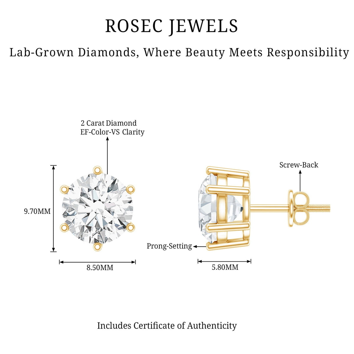 IGI Certified 4 Carat Lab Grown Diamond Solitaire Studs - Luzilly Bridal & Apparel