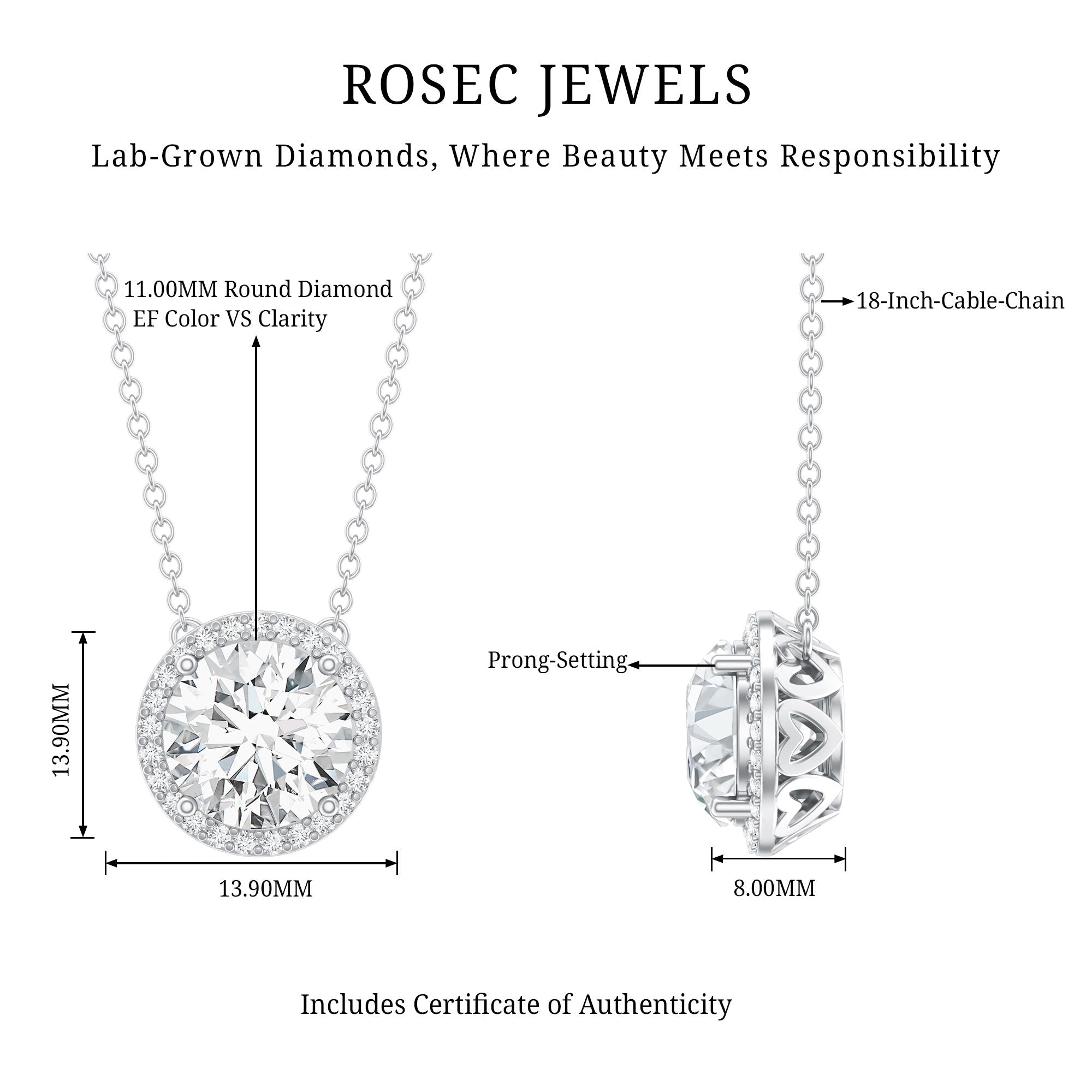IGI Certified 5 Carat Lab Grown Diamond Wedding Necklace - Luzilly Bridal & Apparel