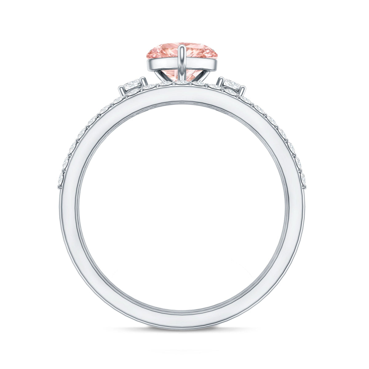 IGI Certified Lab Grown Pink Heart Engagement Ring With Diamond Wedding Band - Luzilly Bridal & Apparel