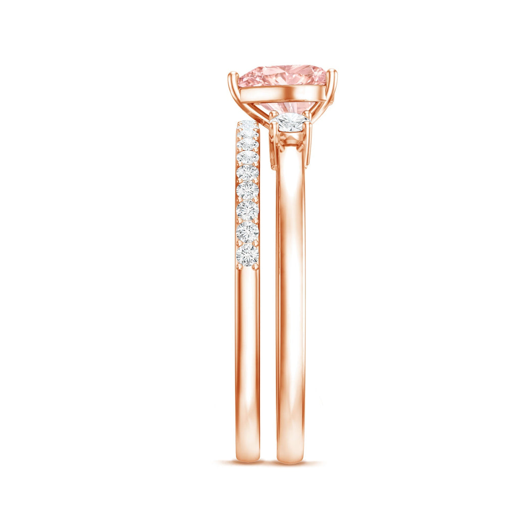 IGI Certified Lab Grown Pink Heart Engagement Ring With Diamond Wedding Band - Luzilly Bridal & Apparel
