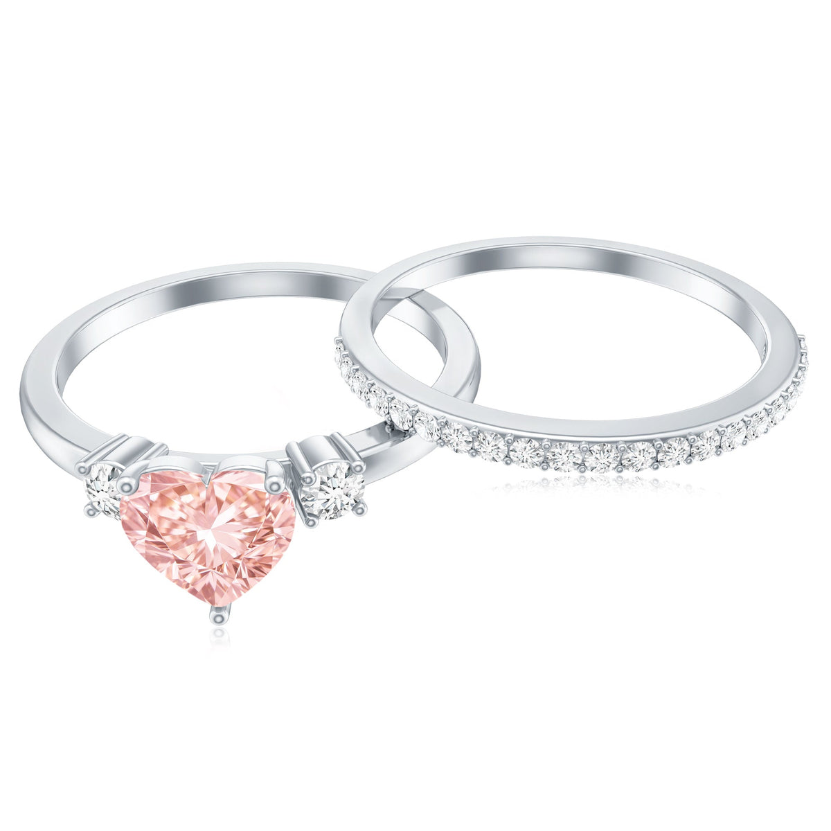 IGI Certified Lab Grown Pink Heart Engagement Ring With Diamond Wedding Band - Luzilly Bridal & Apparel