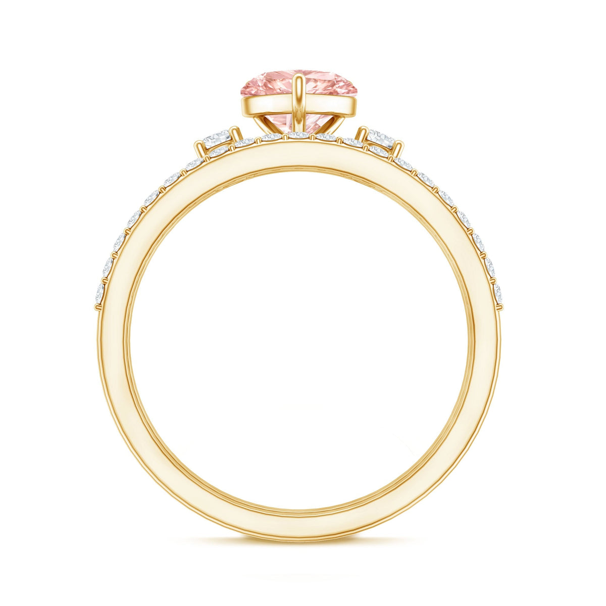 IGI Certified Lab Grown Pink Heart Engagement Ring With Diamond Wedding Band - Luzilly Bridal & Apparel