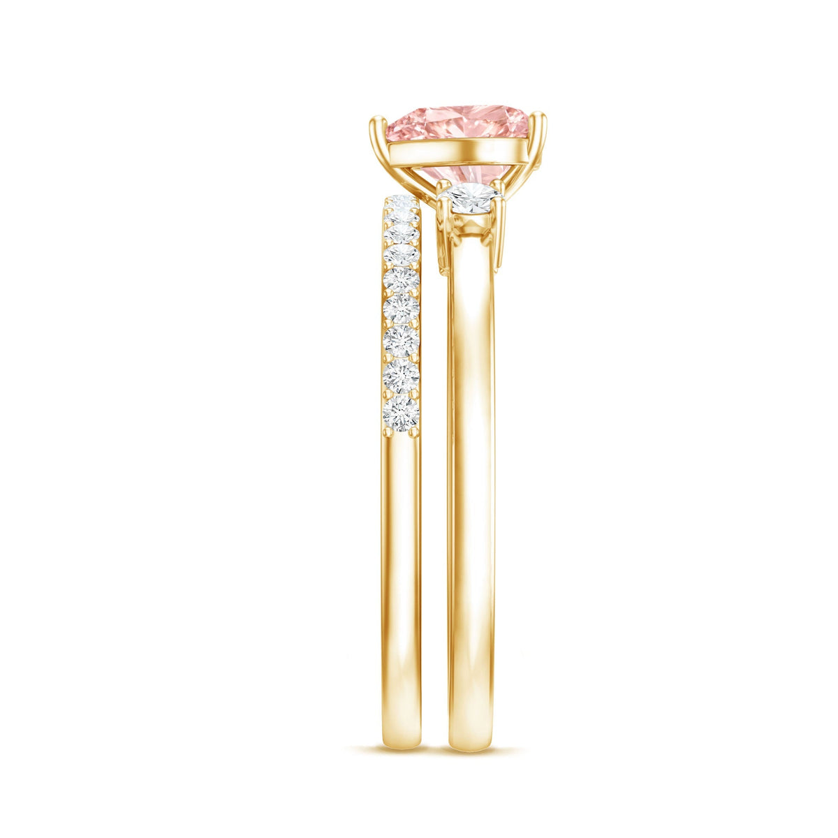 IGI Certified Lab Grown Pink Heart Engagement Ring With Diamond Wedding Band - Luzilly Bridal & Apparel