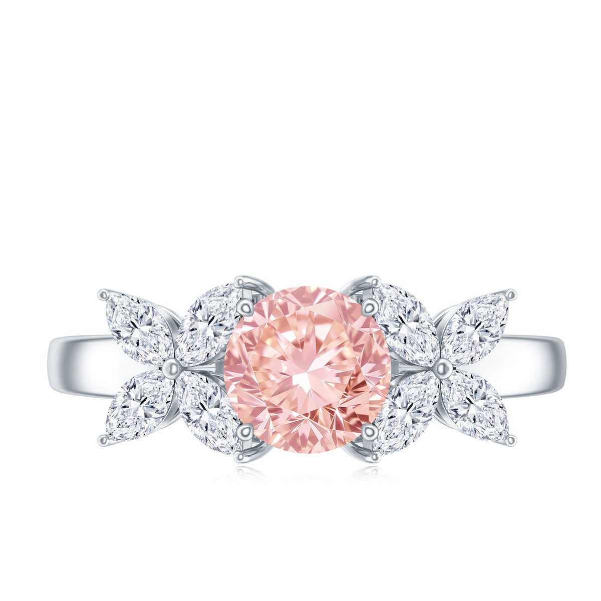 IGI Certified Lab Grown Pink White Diamond Flower Engagement Ring - Luzilly Bridal & Apparel