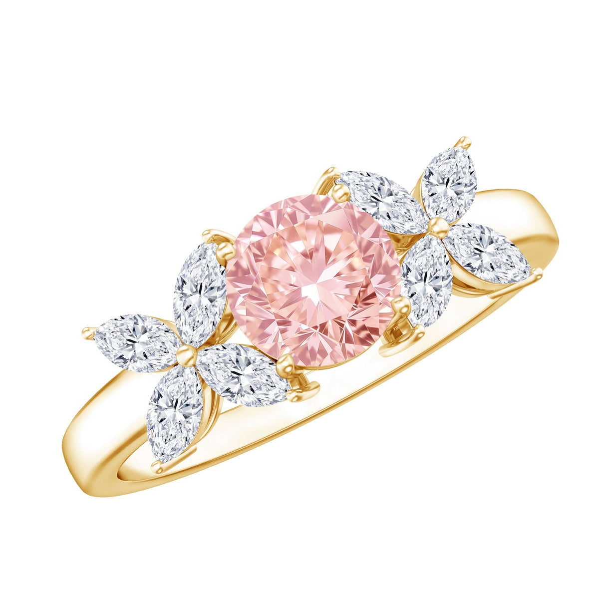 IGI Certified Lab Grown Pink White Diamond Flower Engagement Ring - Luzilly Bridal & Apparel