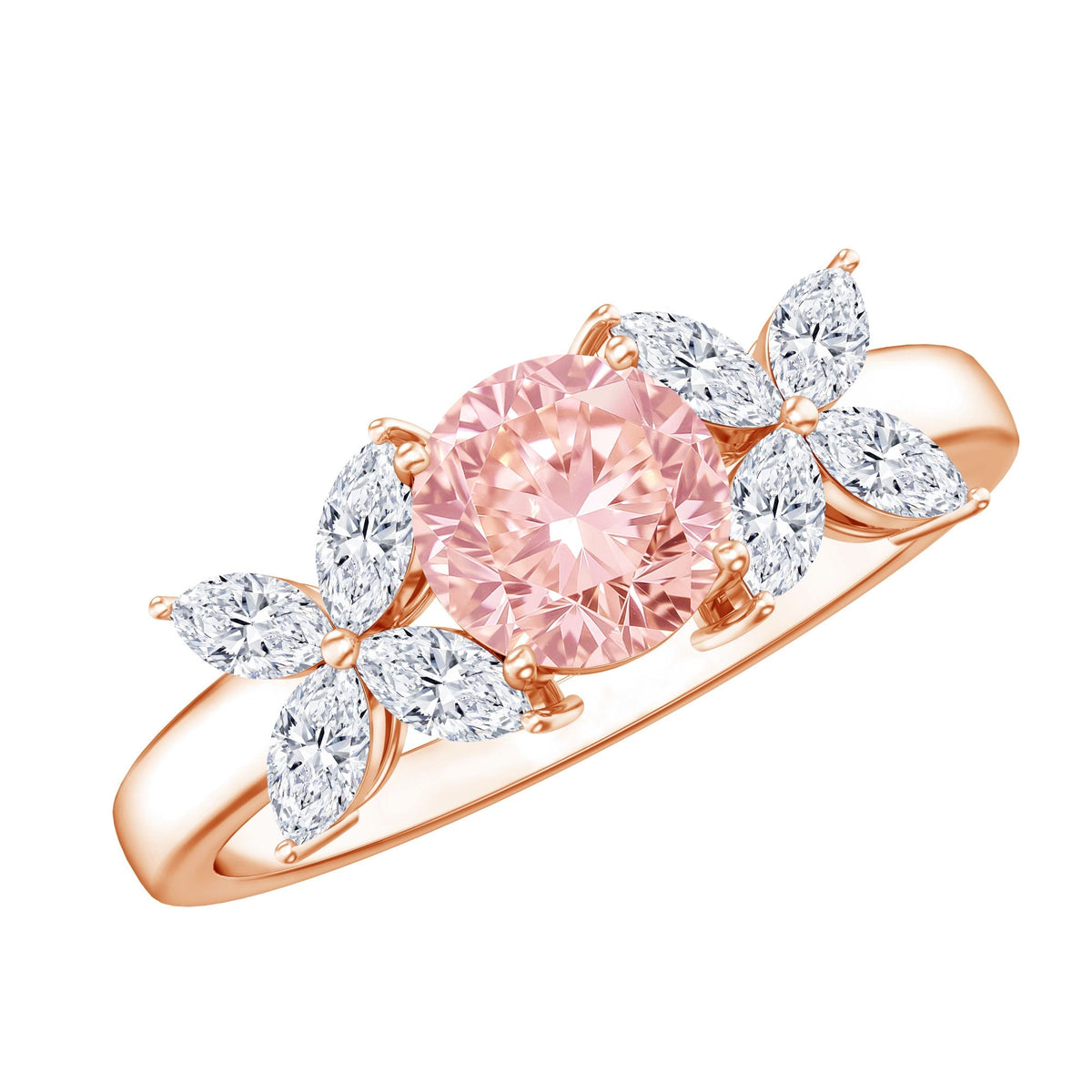 IGI Certified Lab Grown Pink White Diamond Flower Engagement Ring - Luzilly Bridal & Apparel