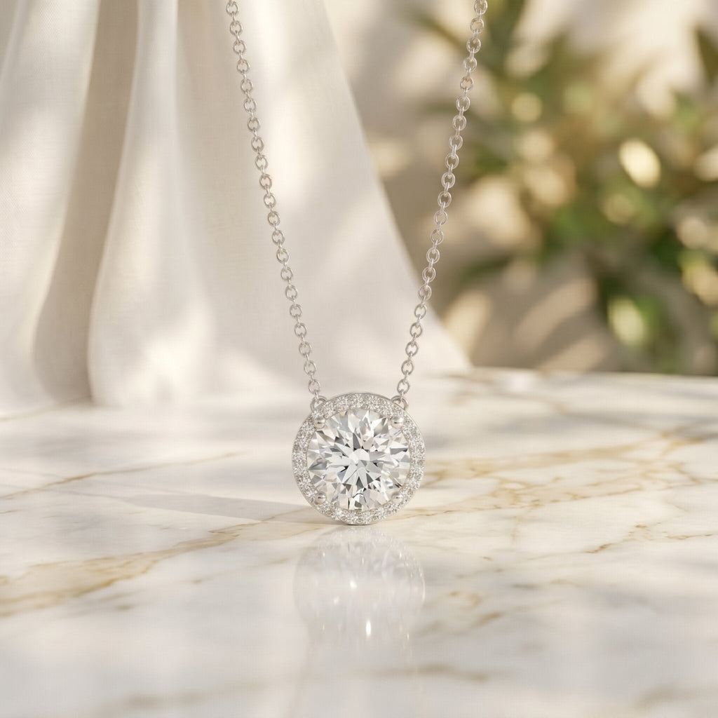 IGI Certified Round Lab Grown Diamond Wedding Necklace for Women - Luzilly Bridal & Apparel