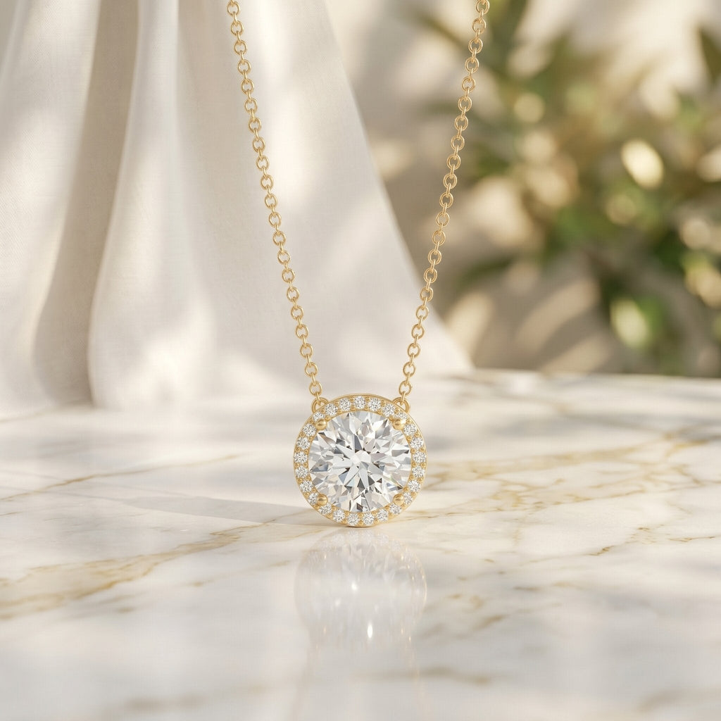 IGI Certified Round Lab Grown Diamond Wedding Necklace for Women - Luzilly Bridal & Apparel