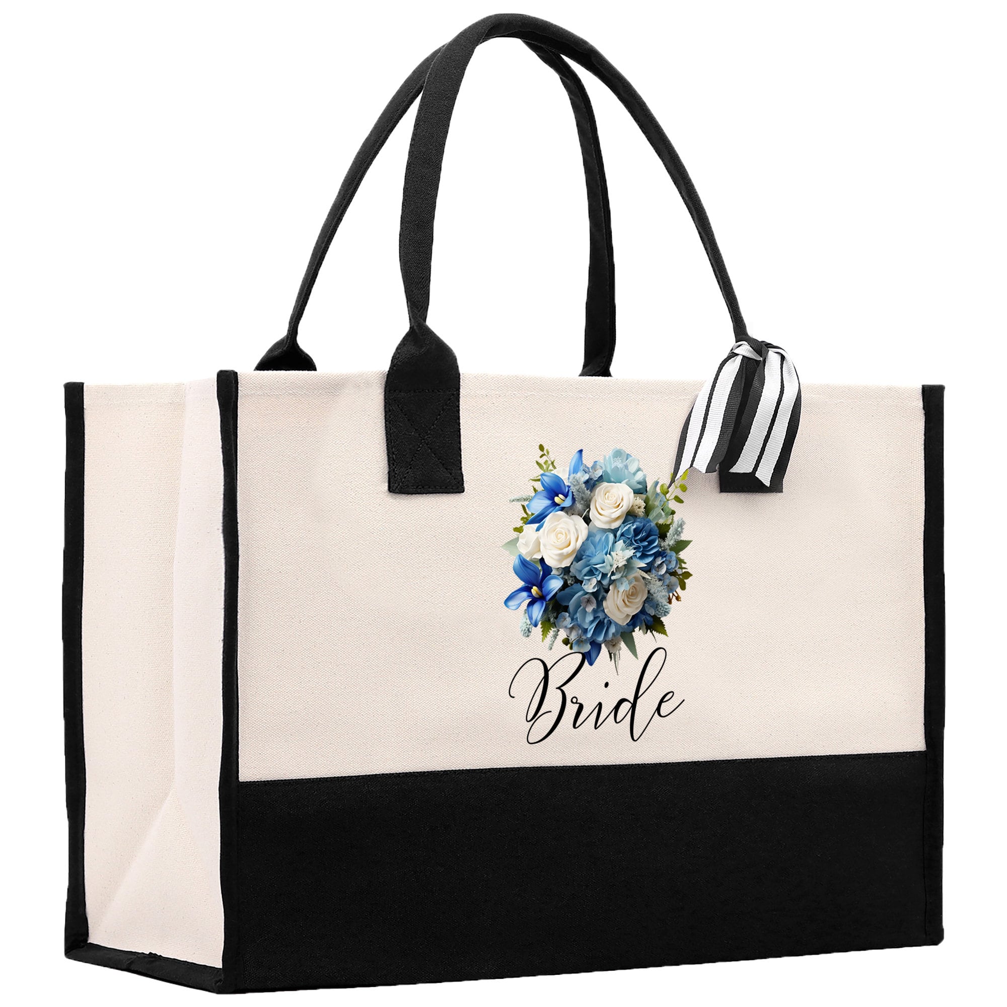 Blue Rose Bouquet Bridal Party Canvas Tote