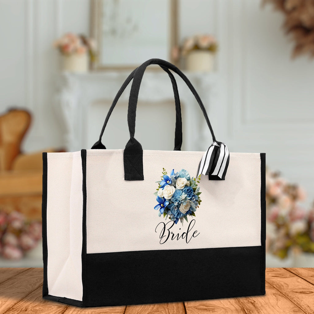 Blue Rose Bouquet Bridal Party Canvas Tote
