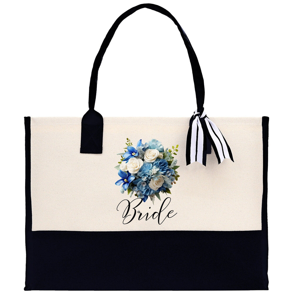 Blue Rose Bouquet Bridal Party Canvas Tote
