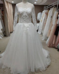 Illusion Lace Long-Sleeve Sequined Ball Gown Wedding Dress - Luzilly Bridal & Apparel
