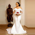 Illusion Long Sleeve Pearl Mermaid Wedding Dress - Luzilly Bridal & Apparel