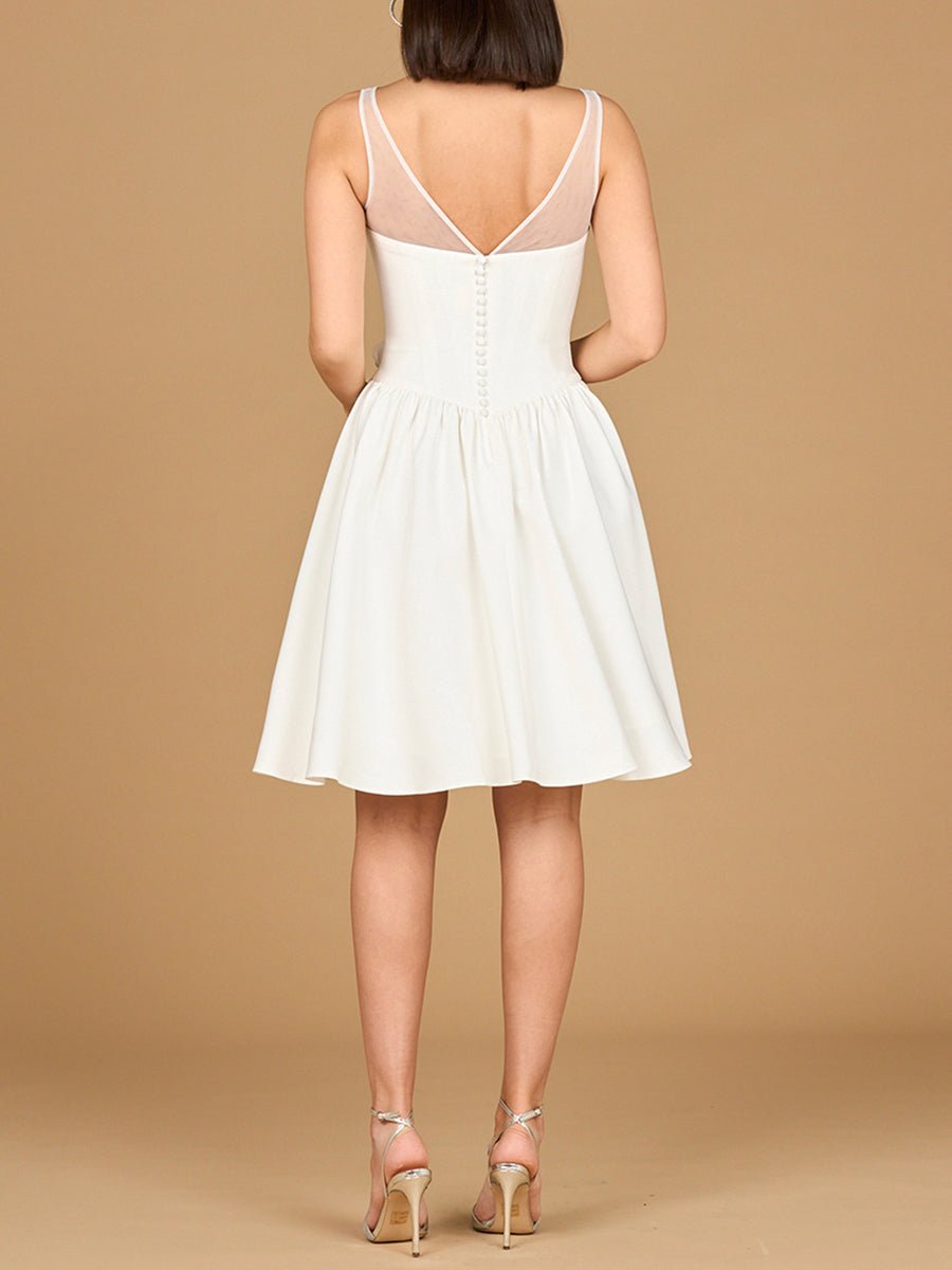 Illusion Neck Bridal Midi Dress - Luzilly Bridal & Apparel