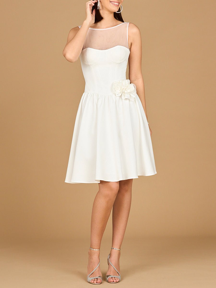 Illusion Neck Bridal Midi Dress - Luzilly Bridal & Apparel