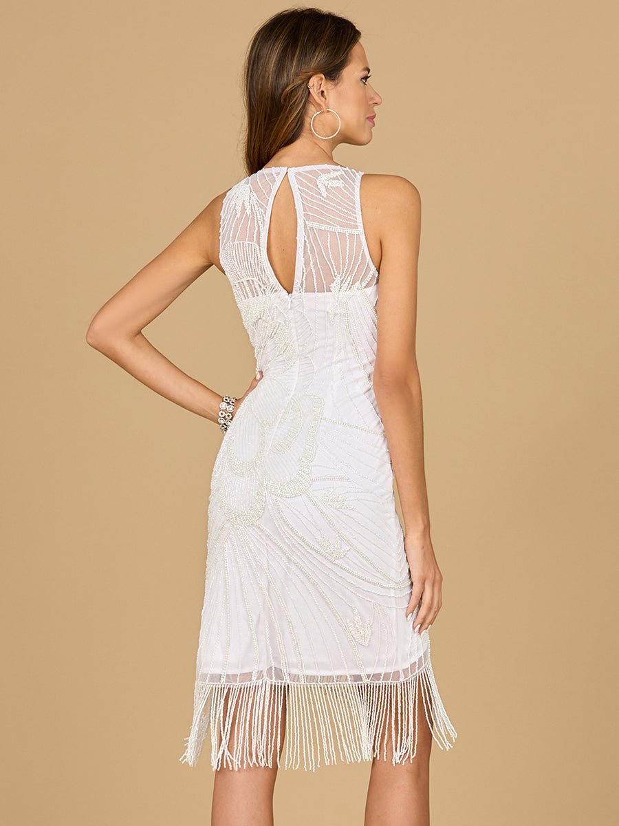 Illusion Neck, Fringe Bridal Short Dress - Luzilly Bridal & Apparel