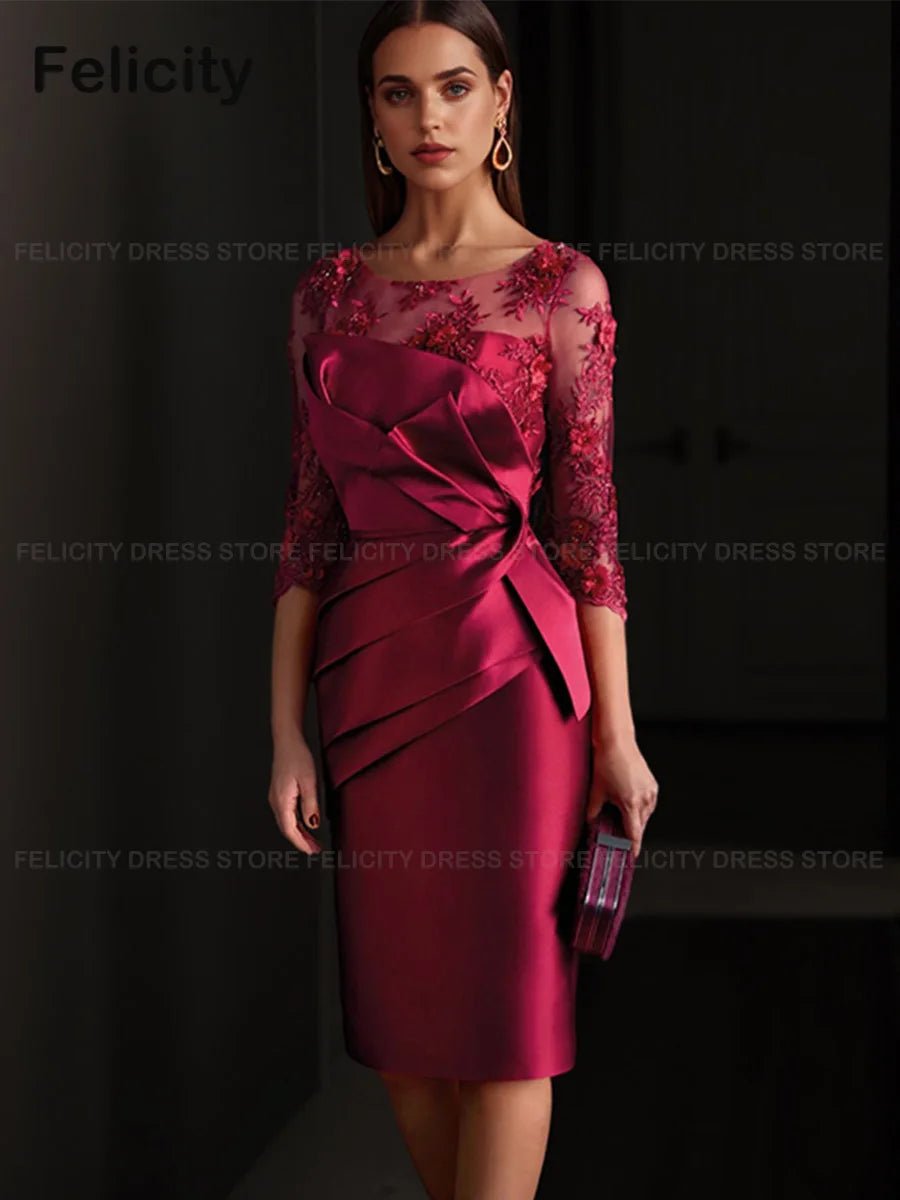 Illusion Neck Satin Mother of the Bride Dress - Luzilly Bridal & Apparel