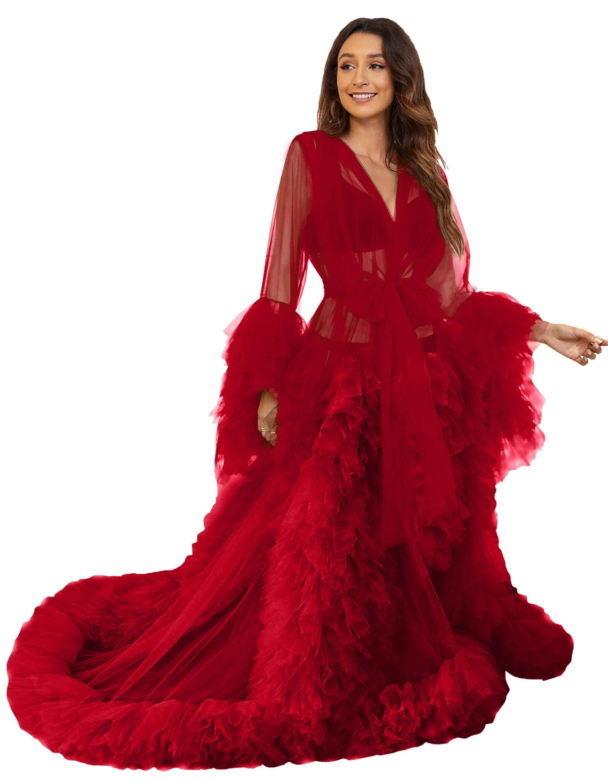 Illusion Tulle Ruffle Photoshoot Robe - Luzilly Bridal & Apparel