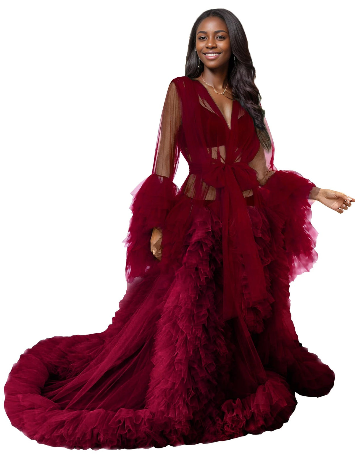 Illusion Tulle Ruffle Photoshoot Robe - Luzilly Bridal & Apparel