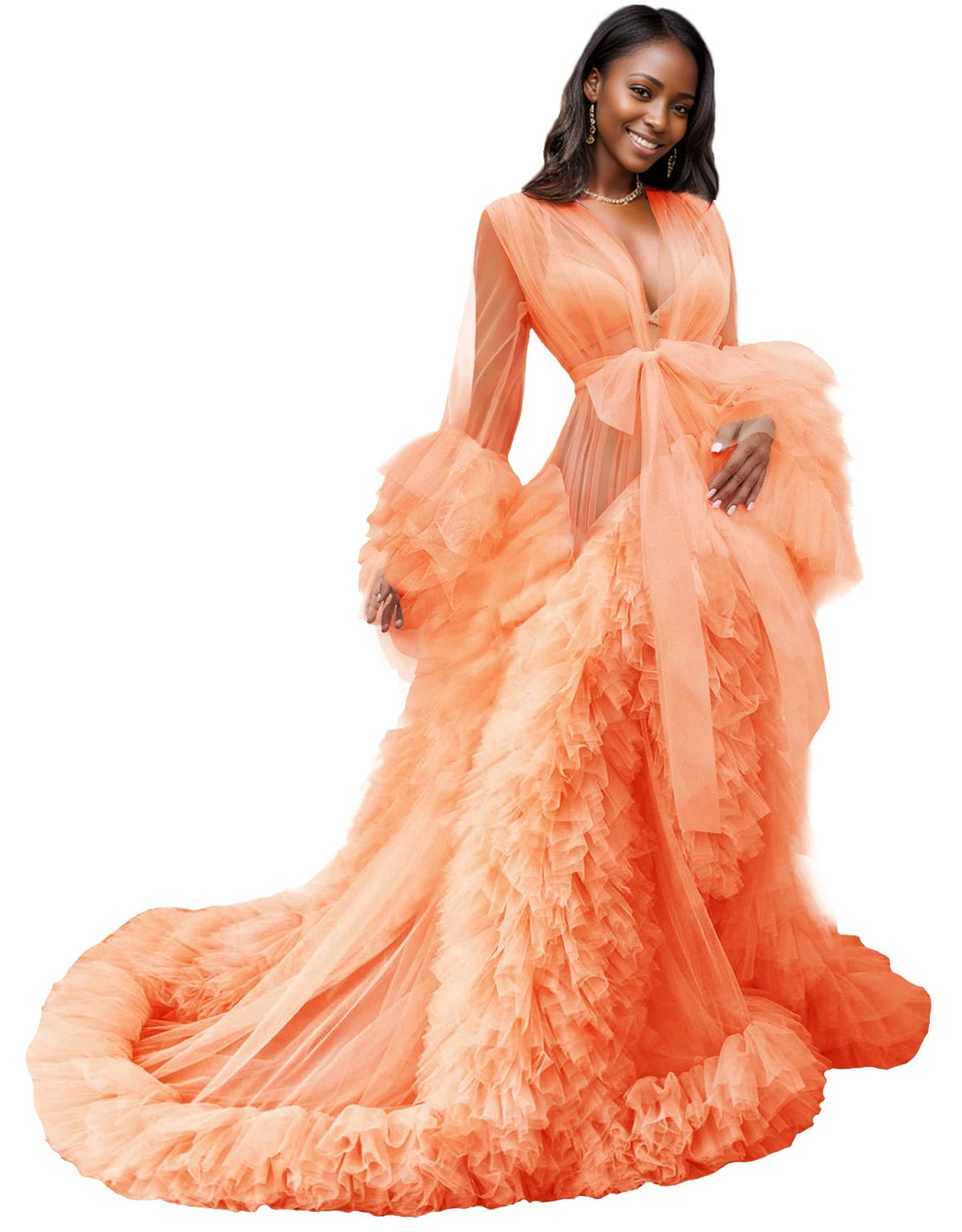 Illusion Tulle Ruffle Photoshoot Robe - Luzilly Bridal & Apparel