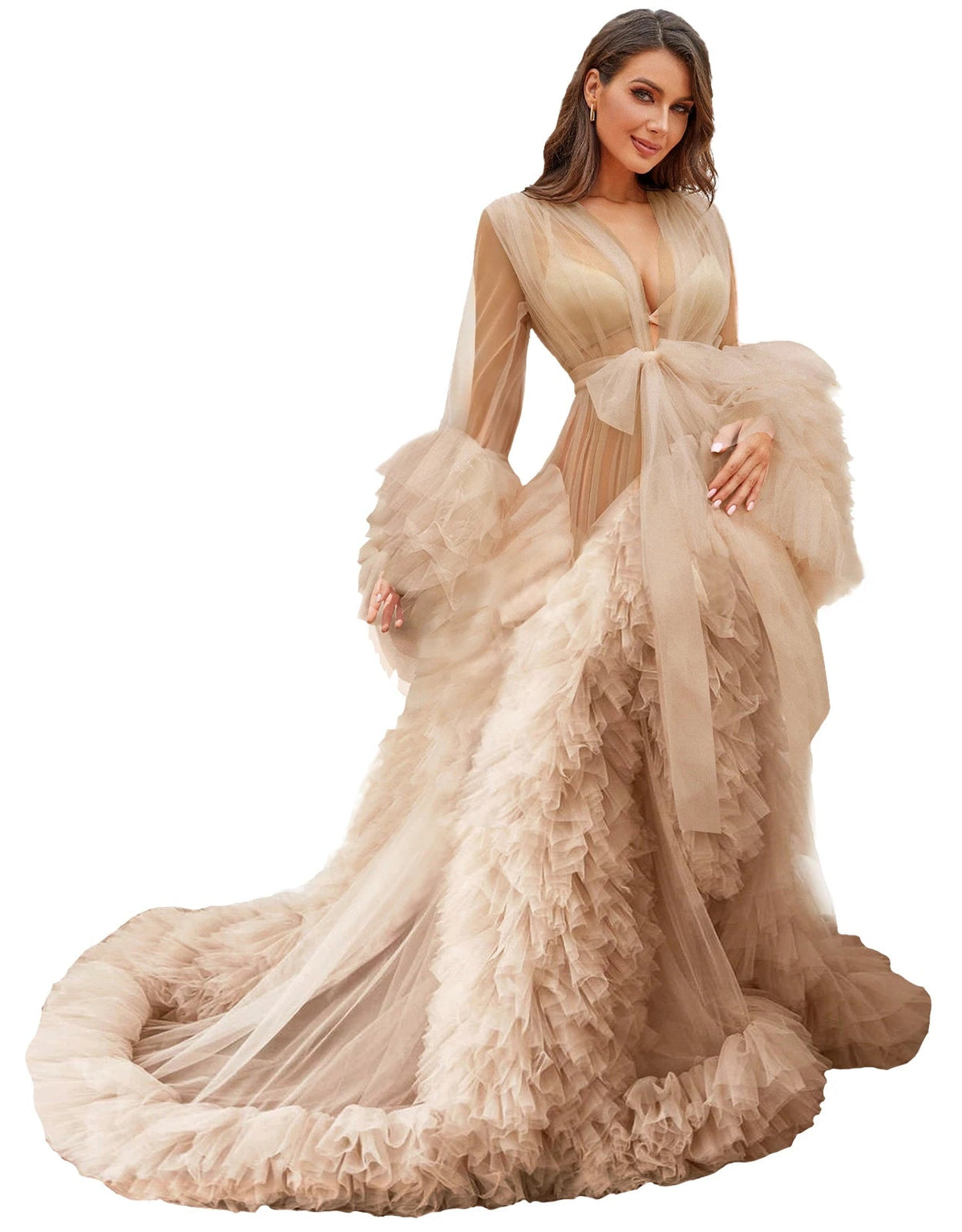 Illusion Tulle Ruffle Photoshoot Robe - Luzilly Bridal & Apparel