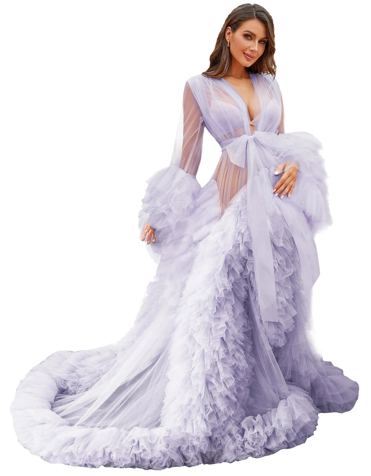 Illusion Tulle Ruffle Photoshoot Robe - Luzilly Bridal & Apparel