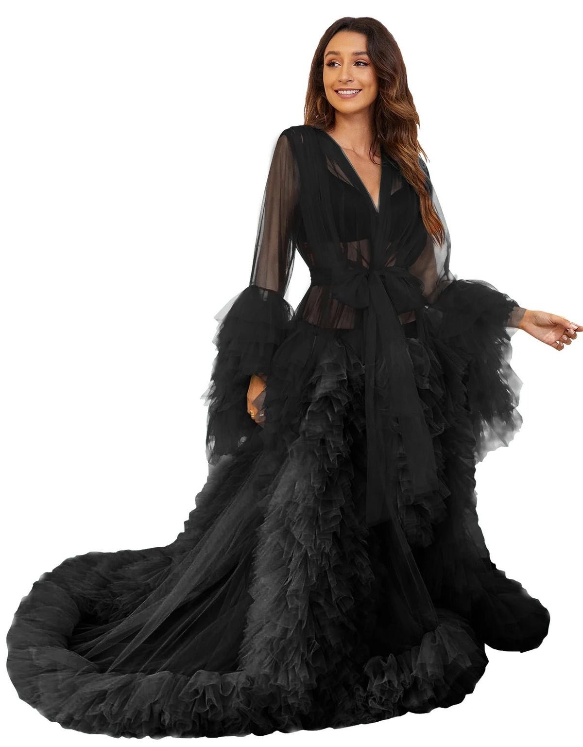 Illusion Tulle Ruffle Photoshoot Robe - Luzilly Bridal & Apparel