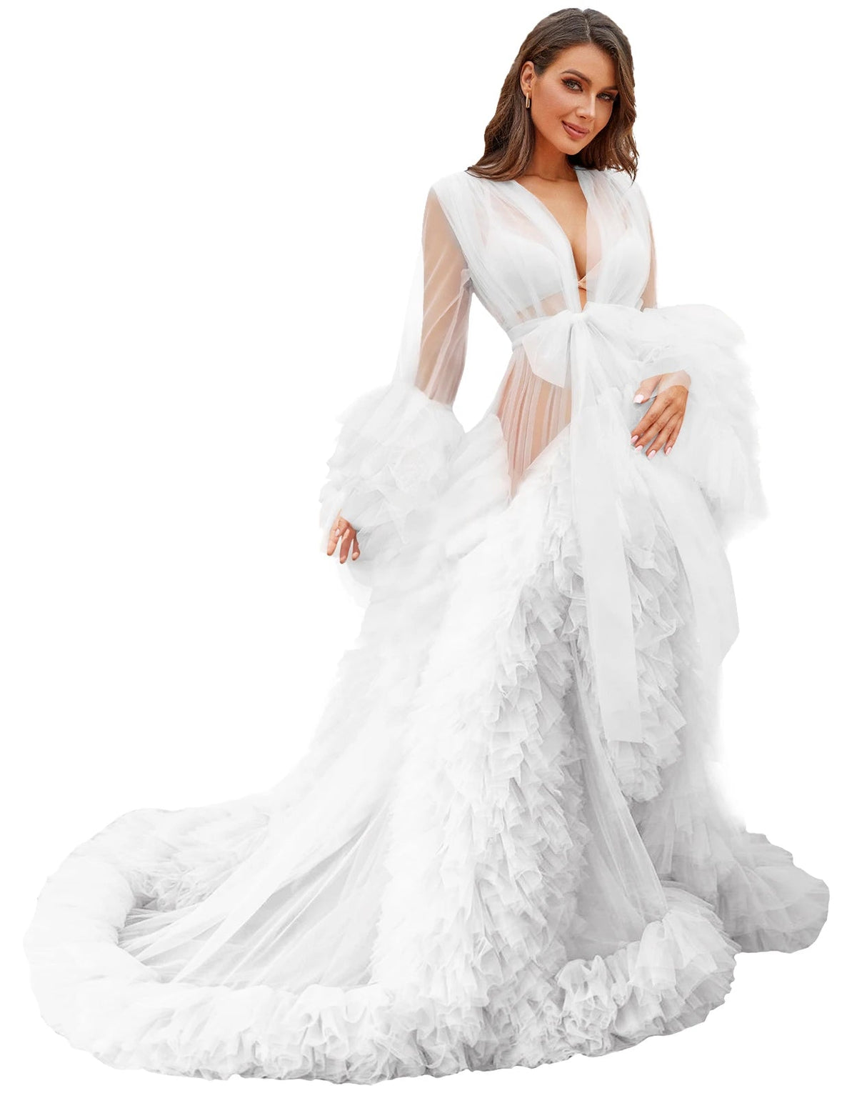 Illusion Tulle Ruffle Photoshoot Robe - Luzilly Bridal & Apparel