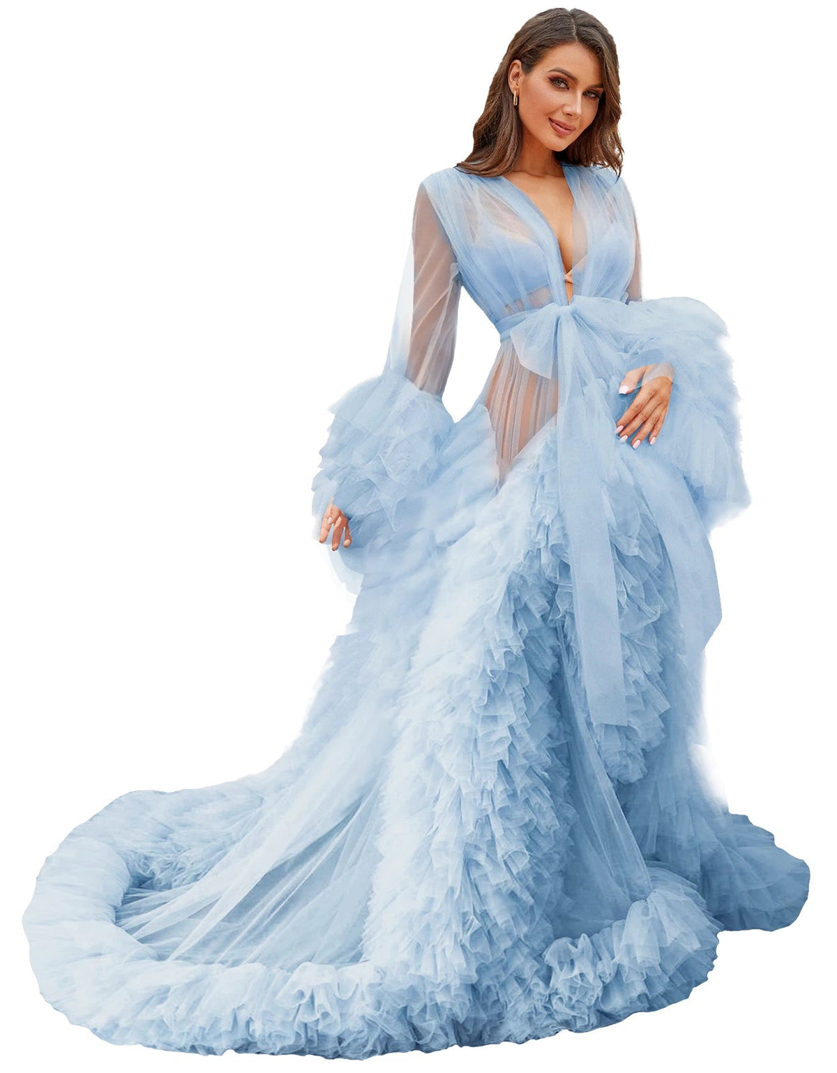 Illusion Tulle Ruffle Photoshoot Robe - Luzilly Bridal & Apparel