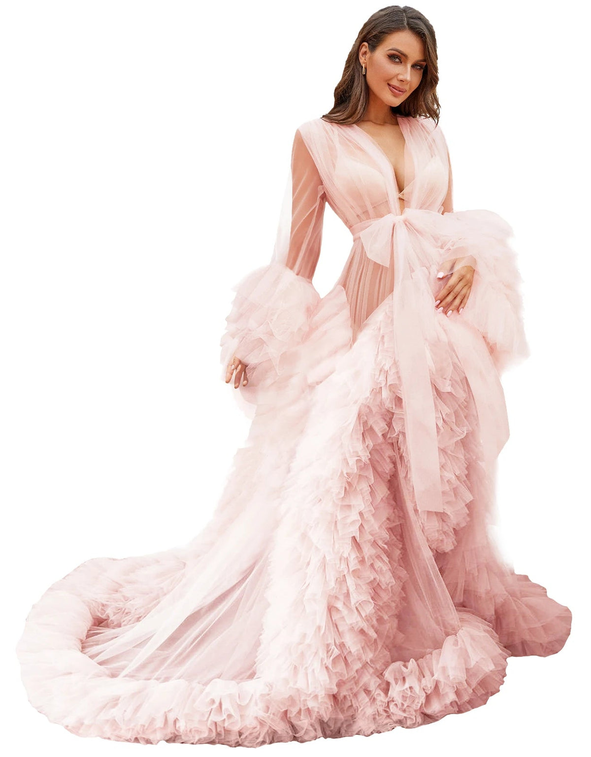 Illusion Tulle Ruffle Photoshoot Robe - Luzilly Bridal & Apparel