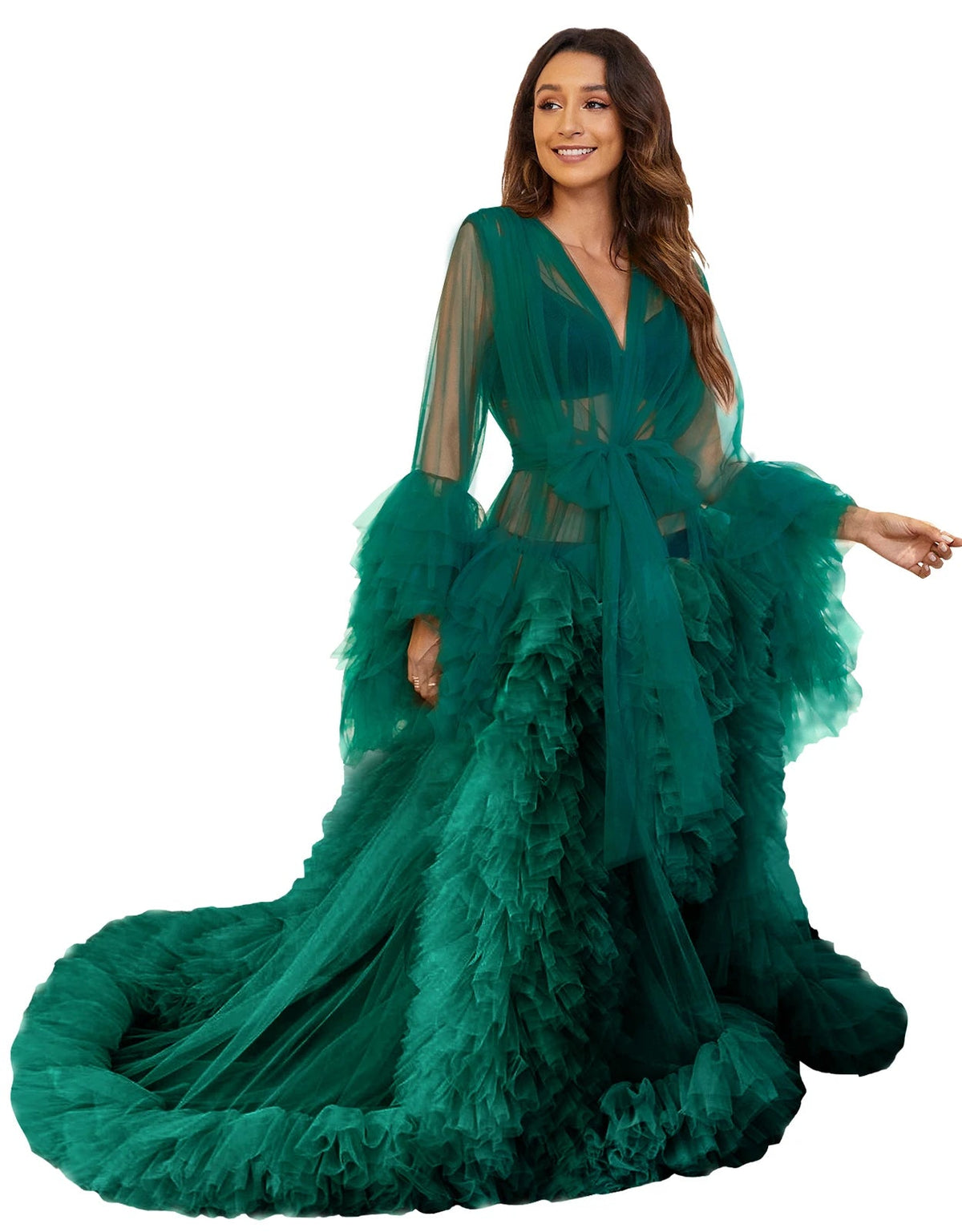 Illusion Tulle Ruffle Photoshoot Robe - Luzilly Bridal & Apparel