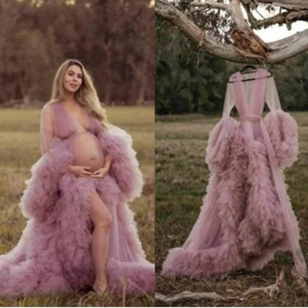 Illusion Tulle Ruffle Photoshoot Robe - Luzilly Bridal & Apparel