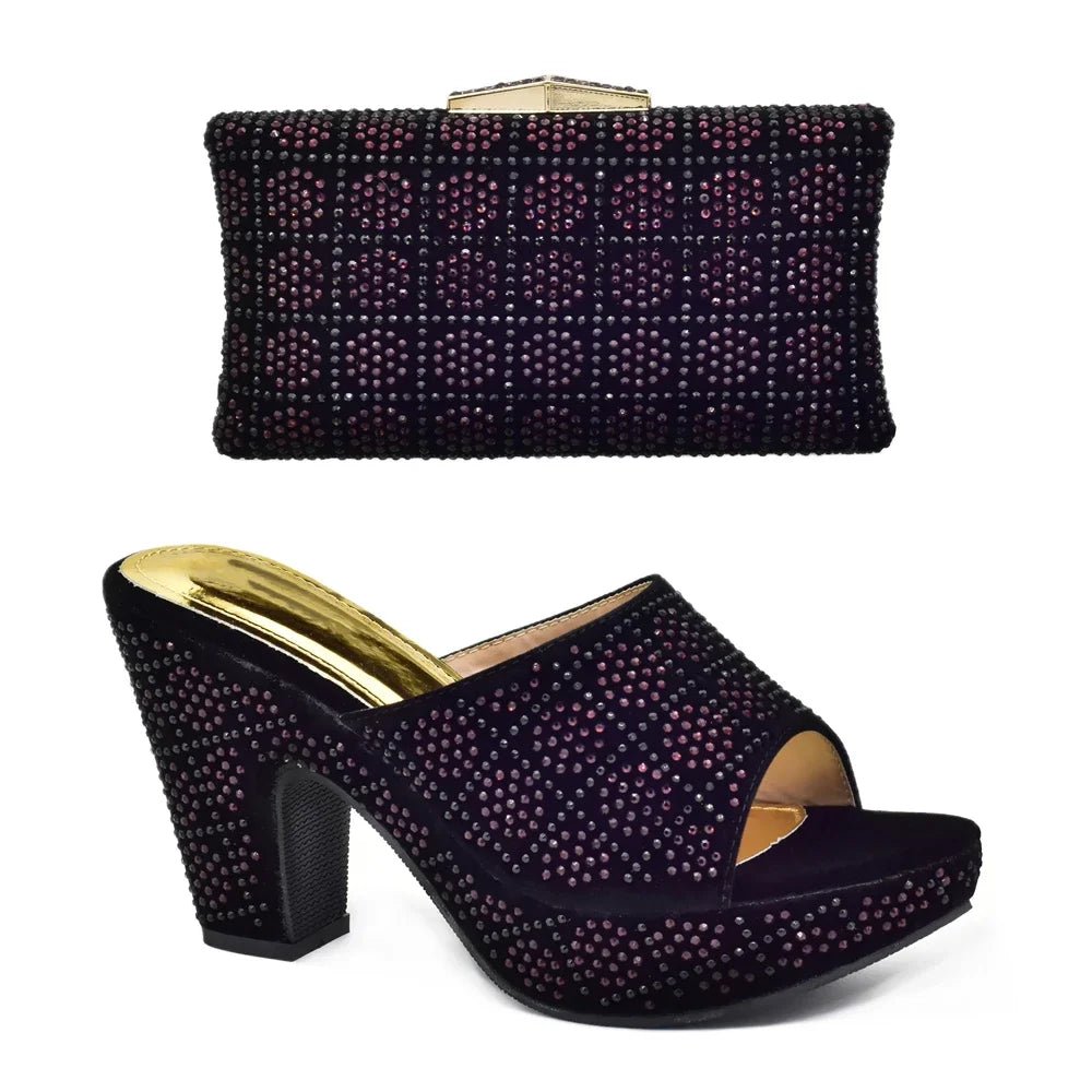 Italian Shoes and Bag Matching Set with Rhinestone - Luzilly Bridal & Apparel