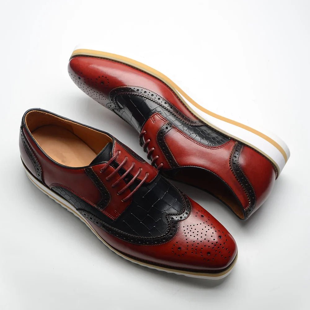 Italy Men's Wingtip Derby Shoes | Classic Modern Color Block Oxfords (Height Increasing, Genuine Leather) - Luzilly Bridal & Apparel