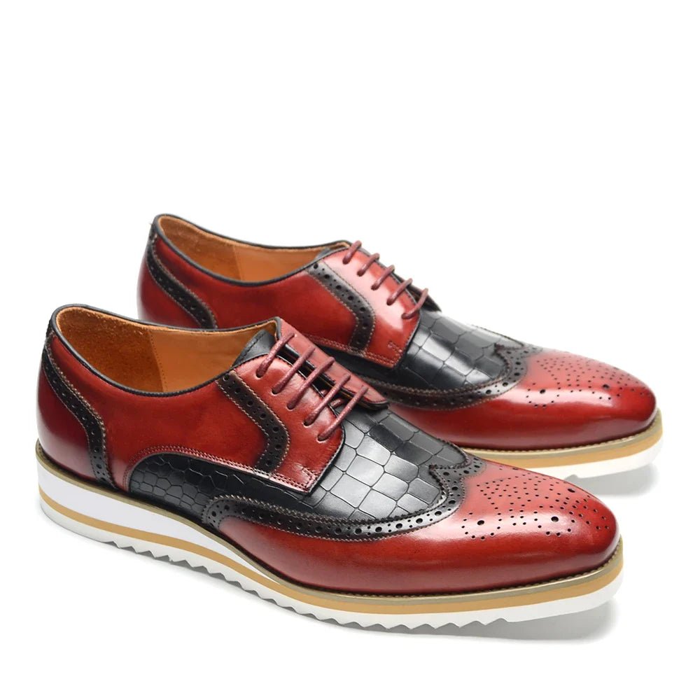 Italy Men's Wingtip Derby Shoes | Classic Modern Color Block Oxfords (Height Increasing, Genuine Leather) - Luzilly Bridal & Apparel